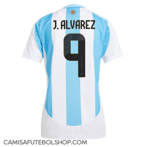 Camisa de time de futebol Argentina Julian Alvarez #9 Replicas 1º Equipamento Feminina Copa America 2024 Manga Curta